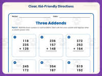 Three Addends Worksheet – 3rd Grade Addition Practice + Answer Key preview 4