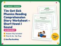 Tim Got Sick Phonics Reading Comprehension Worksheet – 1st Grade preview