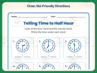 Time to the Half Hour Worksheet – 1st Grade Telling Time Practice preview 4