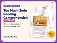 Too Much Soda Reading Comprehension Worksheet – 3rd Grade Food preview