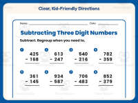 Triple Digit Number Subtraction Regroup Worksheet – 2nd Grade Math preview 4