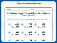 Triple Digit Subtraction No Regrouping Worksheet – 2nd Grade Math preview 4