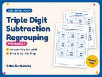 Triple Digit Subtraction Regrouping Worksheet – 2nd Grade Math preview