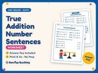 True Addition Number Sentences Worksheet – 2nd Grade Subtraction preview