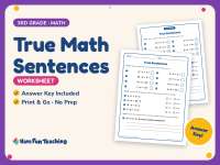 True Math Sentences Worksheet – 3rd Grade Addition & Basic Operations preview