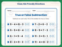 True or False Subtraction Worksheet – 1st Grade Math Practice preview 4