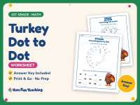 Turkey Dot to Dot Worksheet – 1st Grade Counting & Thanksgiving preview