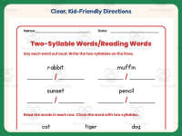 Two Syllable Words Reading Words Worksheet – 1st Grade Syllables preview 4