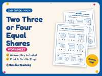 Two Three or Four Equal Shares Worksheet – 2nd Grade Fractions preview