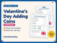 Valentine’s Day Adding Coins Worksheet – 2nd Grade Addition & Money preview
