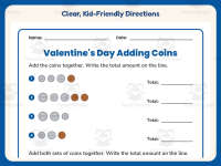 Valentine’s Day Adding Coins Worksheet – 2nd Grade Addition & Money preview 4