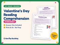 Valentine’s Day Reading Comprehension Worksheet – 1st Grade Practice preview