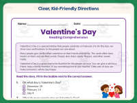 Valentine’s Day Reading Comprehension Worksheet – 1st Grade Practice preview 4