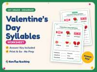 Valentine’s Day Syllables Worksheet – 1st Grade Grammar Practice preview