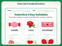 Valentine’s Day Syllables Worksheet – 1st Grade Grammar Practice preview 4