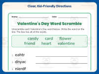 Valentine’s Day Word Scramble Worksheet – 2nd Grade Spelling Practice preview 4