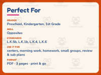 Verb Opposites Worksheet – Kindergarten Antonyms & Verbs Practice preview 6