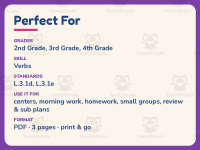 Verb Sentences Worksheet – 3rd Grade Verbs Practice + Answer Key preview 6