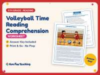 Volleyball Time Reading Comprehension Worksheet – 5th Grade Sports preview