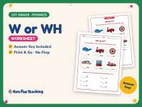 W or WH Worksheet – 1st Grade Consonants & Digraphs Practice preview