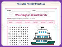 Washington Word Search Worksheet – 3rd Grade States Practice preview 4
