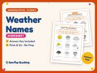 Weather Names Worksheet – Kindergarten Science Practice + Answer Key preview