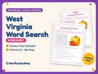West Virginia Word Search Worksheet – 3rd Grade States Practice preview