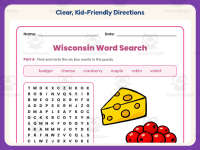 Wisconsin Word Search Worksheet – 3rd Grade States Practice preview 4