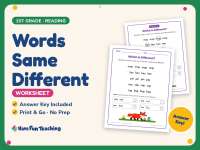 Words Same Different Worksheet – 1st Grade Compare and Contrast preview