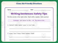 Writing Sentences Safety Tips Worksheet – 1st Grade Prompts Practice preview 4
