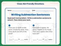 Writing Subtraction Sentences Worksheets – 1st Grade Word Problems preview 4
