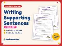 Writing Supporting Sentences Worksheet – 5th Grade Lined Paper preview