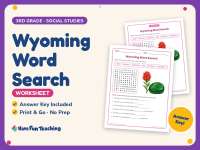 Wyoming Word Search Worksheet – 3rd Grade States Practice + Answer Key preview