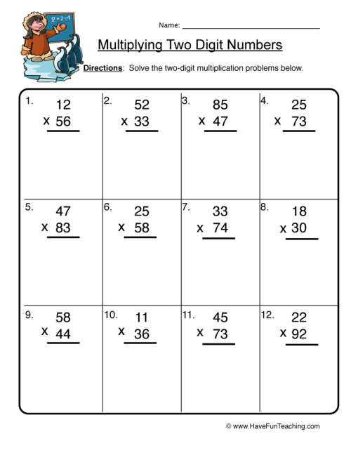 two digit multiplication worksheet by teach simple
