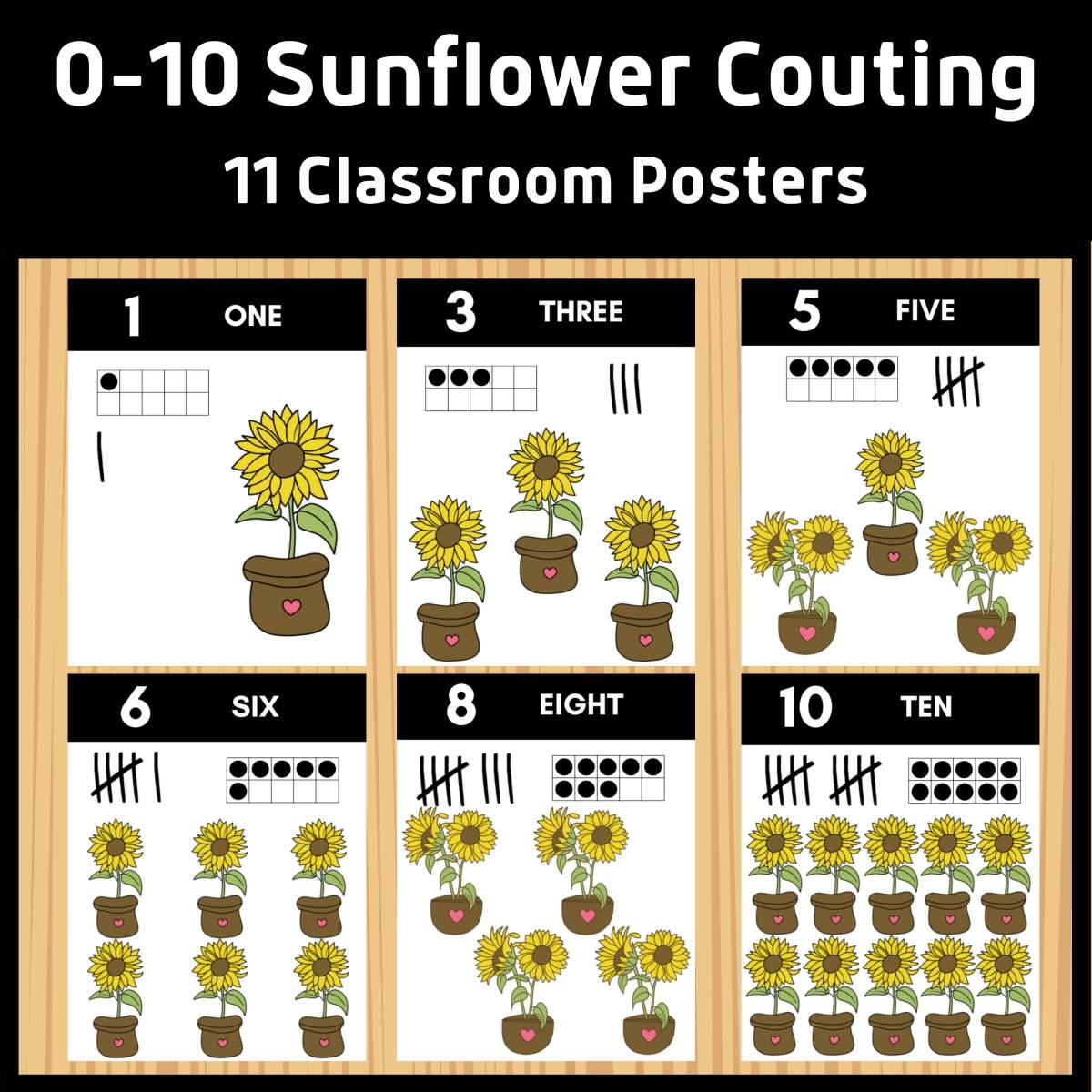 An educational teaching resource from Classy Classroom VIP entitled 0-10 Sunflower Number Posters downloadable at Teach Simple.