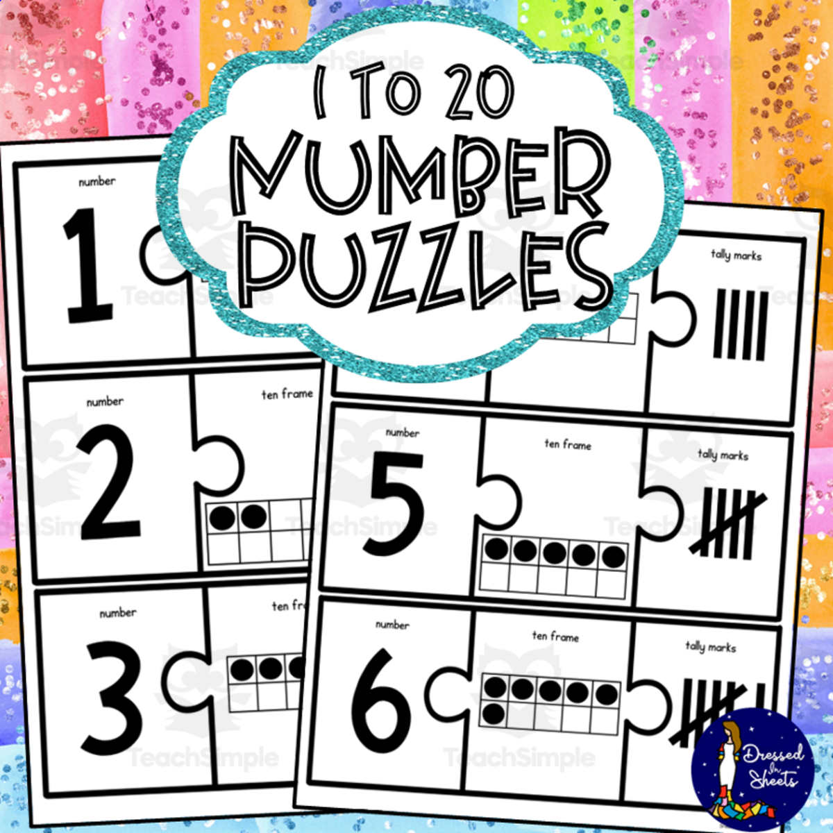 An educational teaching resource from Soumara Siddiqui entitled 1 to 20 Number Puzzles downloadable at Teach Simple.