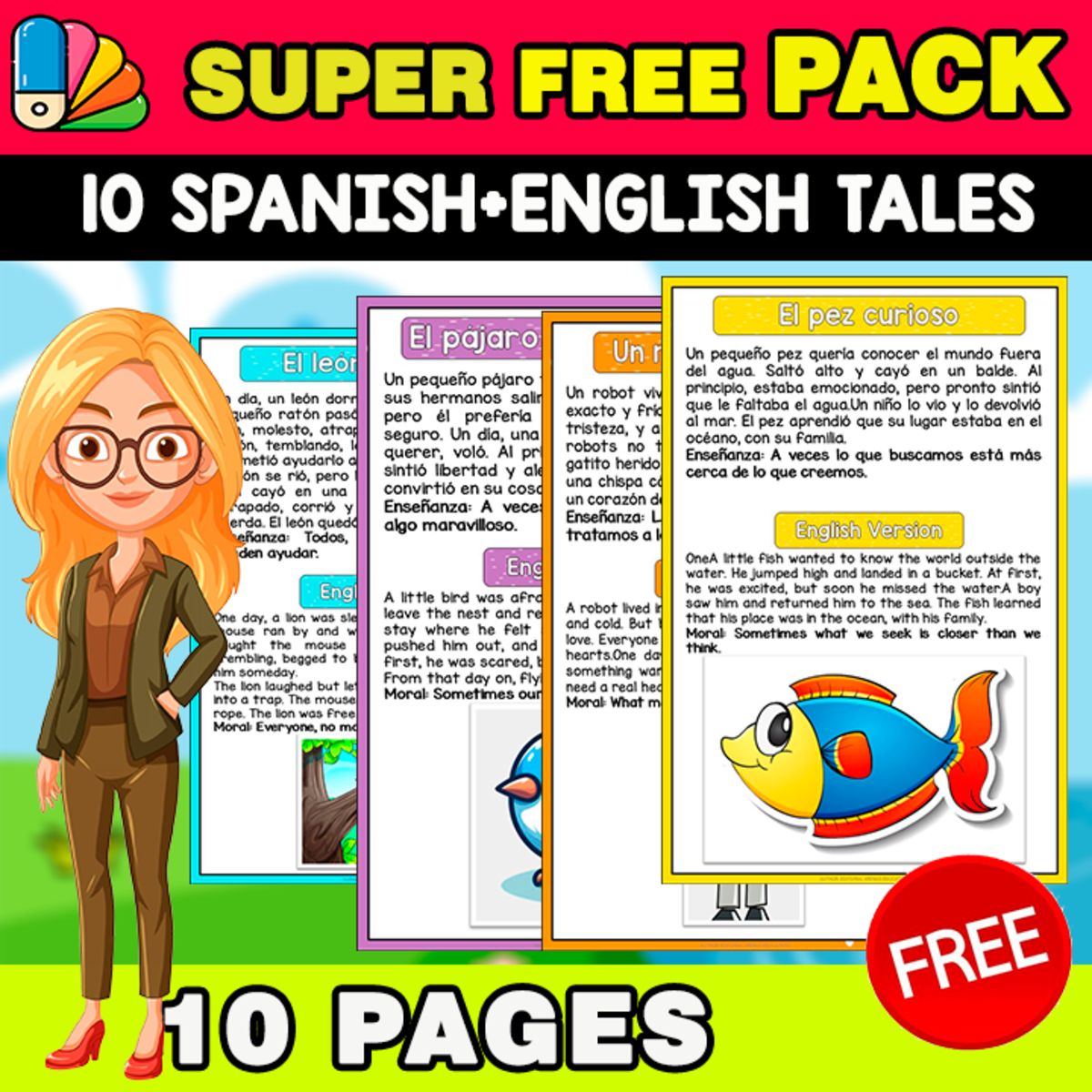 An educational teaching resource from EDITORIAL LAURA EDUCA entitled 10 BILINGUAL TALES SPANISH+ENGLISH | V1 downloadable at Teach Simple.