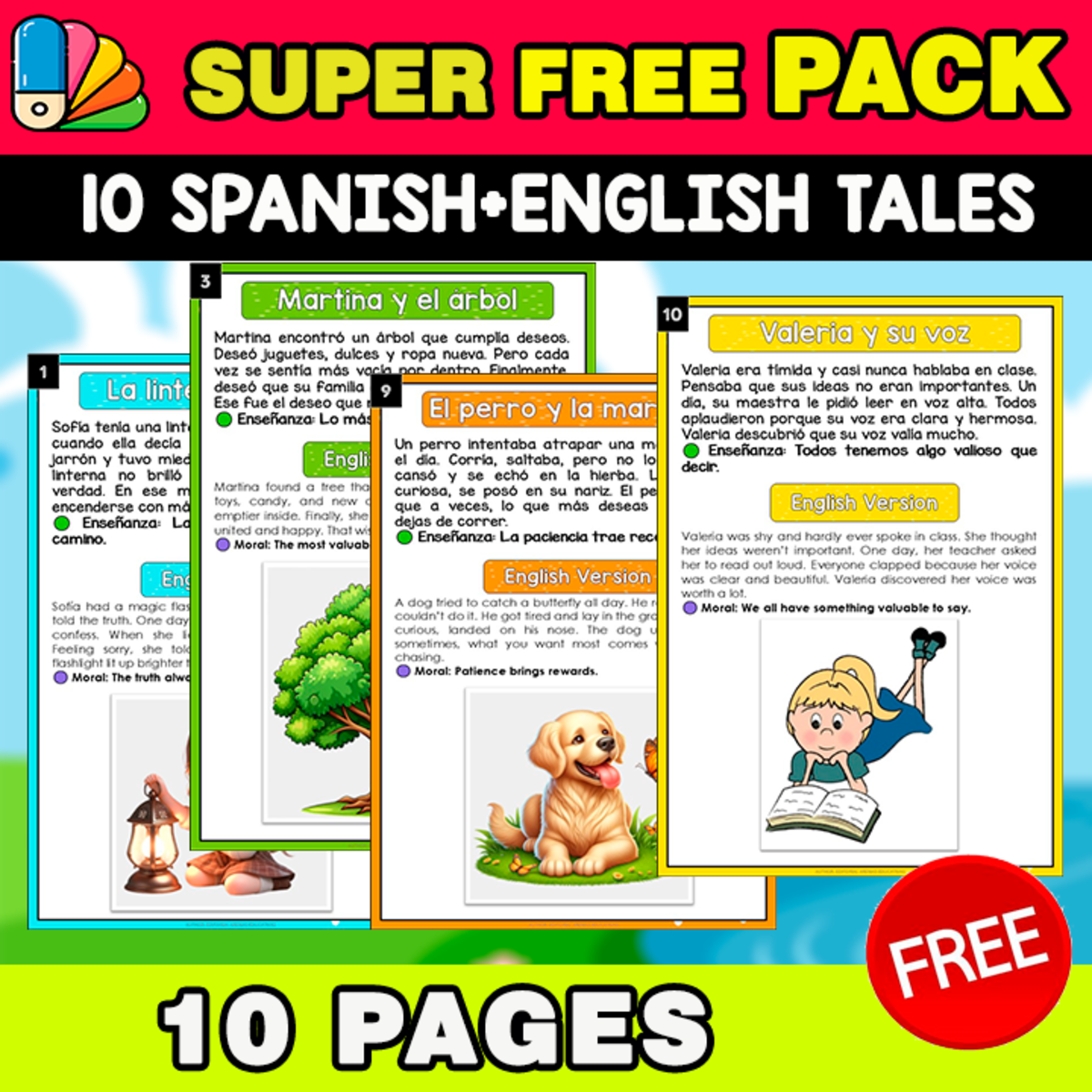 An educational teaching resource from EDITORIAL LAURA EDUCA entitled 10 BILINGUAL TEXTS SPANISH+ENGLISH | SUPER PACK downloadable at Teach Simple.
