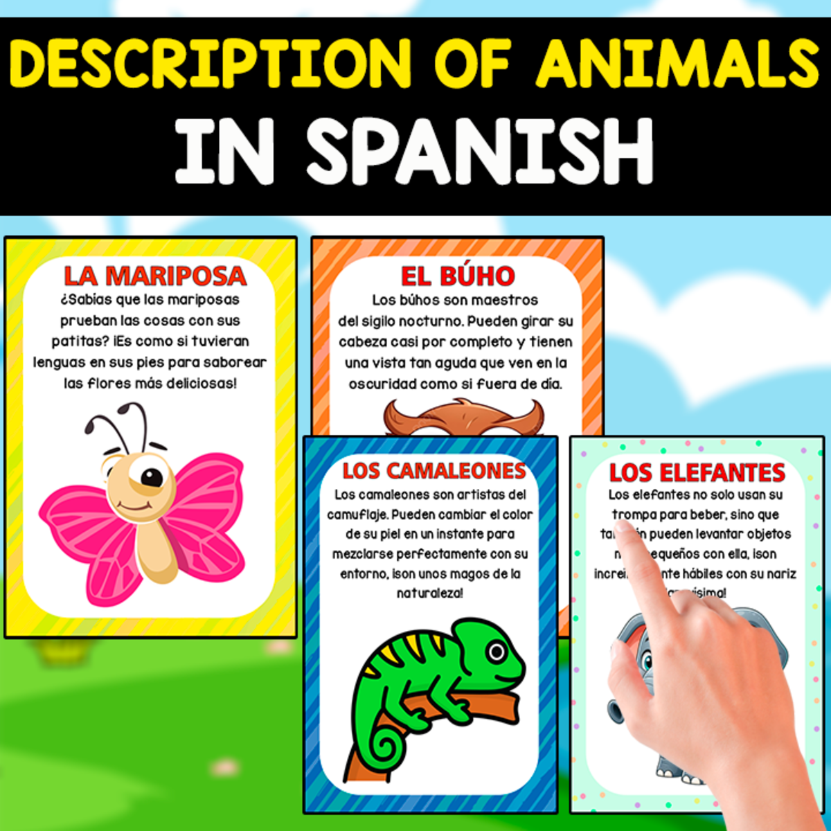 An educational teaching resource from EDITORIAL LAURA EDUCA entitled 10 DESCRIPTIONS OF ANIMALS | IN SPANISH downloadable at Teach Simple.