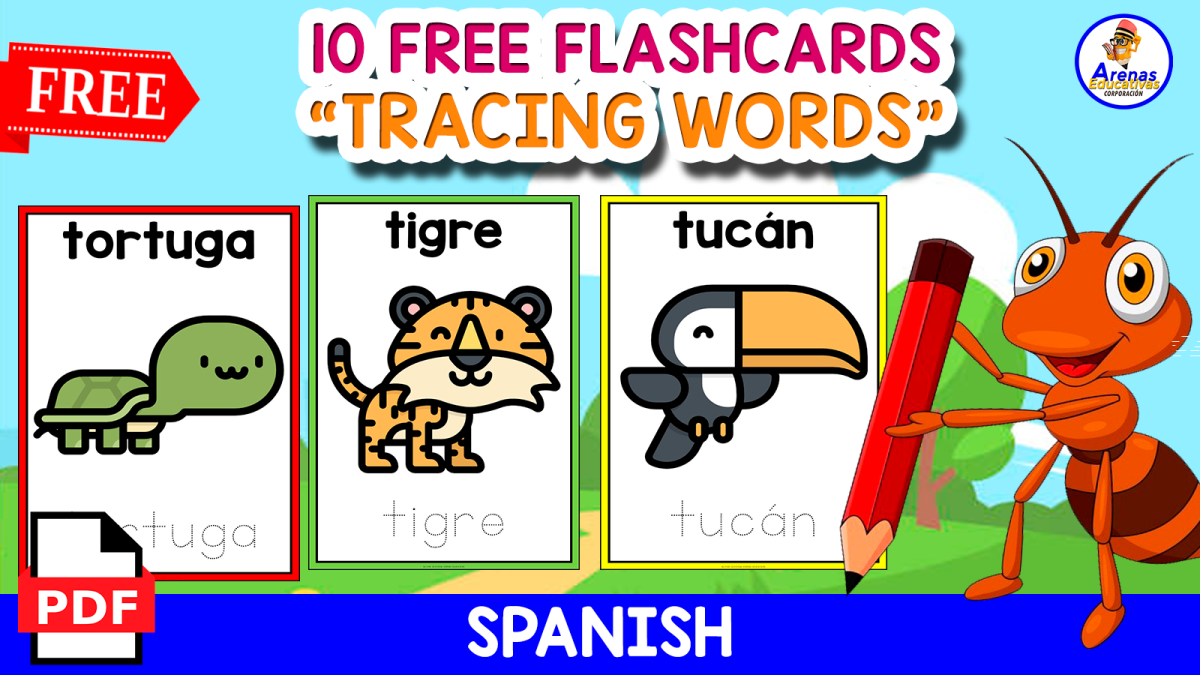 An educational teaching resource from EDITORIAL LAURA EDUCA entitled 10 EXERCISES FOR TRACING WORDS IN SPANISH | ANIMALS WITH IMAGES downloadable at Teach Simple.