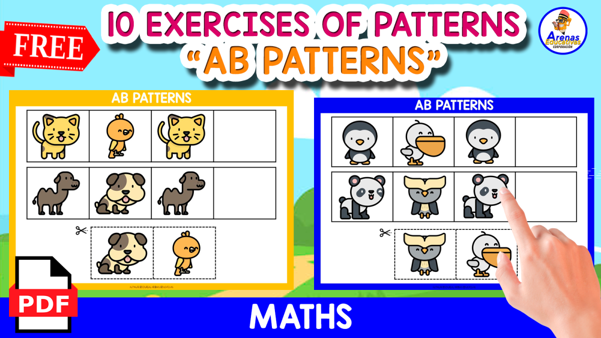 An educational teaching resource from EDITORIAL LAURA EDUCA entitled 10 EXERCISES OF PATTERNS | ANIMALS ICONS | FREE RESOURCE downloadable at Teach Simple.