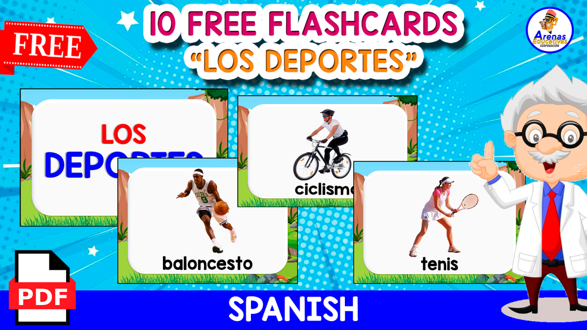 An educational teaching resource from EDITORIAL LAURA EDUCA entitled 10 FREE CARDS | LOS DEPORTES | SPANISH RESOURCE downloadable at Teach Simple.
