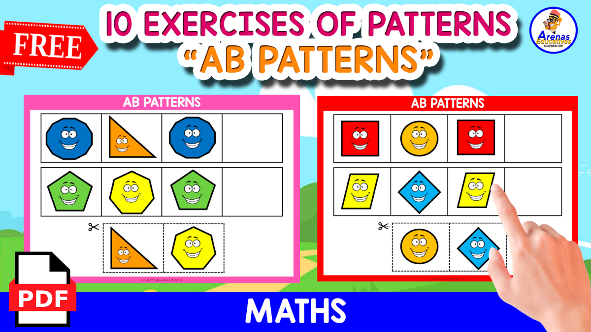 An educational teaching resource from EDITORIAL LAURA EDUCA entitled 10 FREE EXERCISES OF PATTERNS | SHAPES THEMED downloadable at Teach Simple.