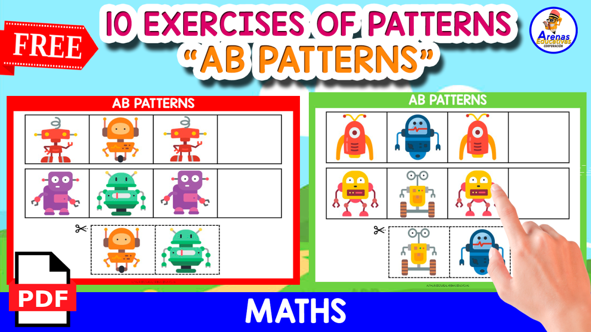 An educational teaching resource from EDITORIAL LAURA EDUCA entitled 10 FREE EXERCISES OF PATTERNS | WITH ROBOTS downloadable at Teach Simple.