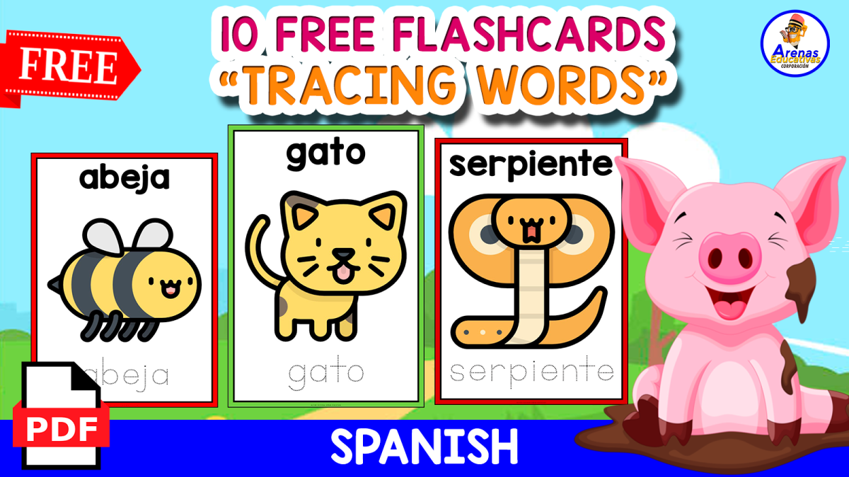 An educational teaching resource from EDITORIAL LAURA EDUCA entitled 10 FREE FLASHCARDS EXERCISES | TRACING ANIMALS | SPANISH downloadable at Teach Simple.