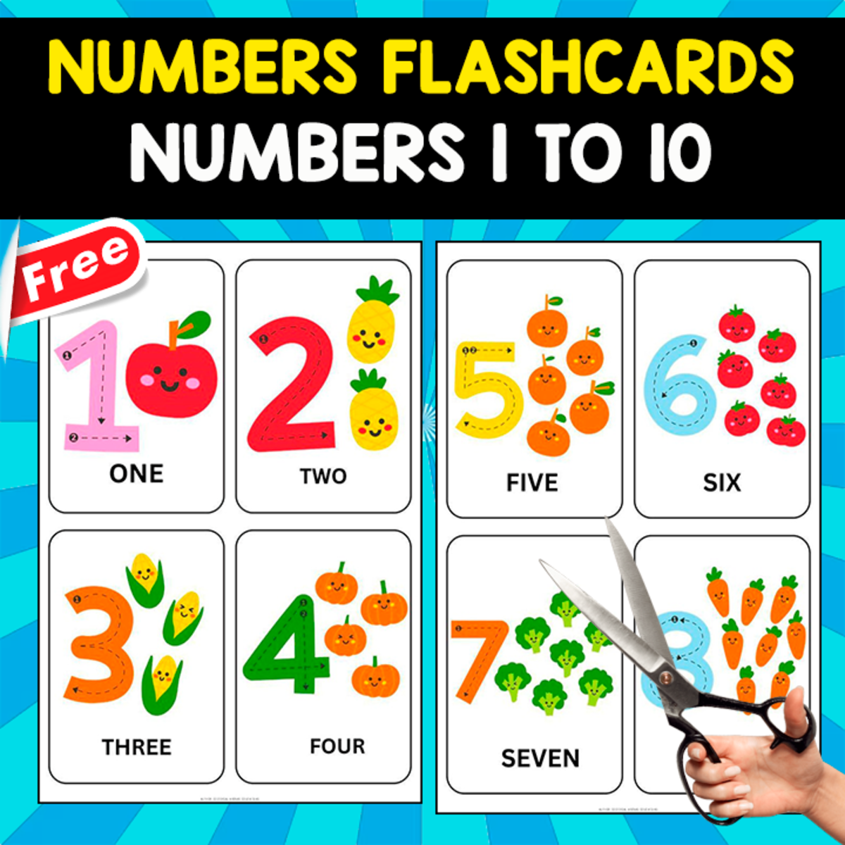 An educational teaching resource from EDITORIAL LAURA EDUCA entitled 10 FREE FLASHCARDS NUMBERS | FREE MATH RESOURCE downloadable at Teach Simple.