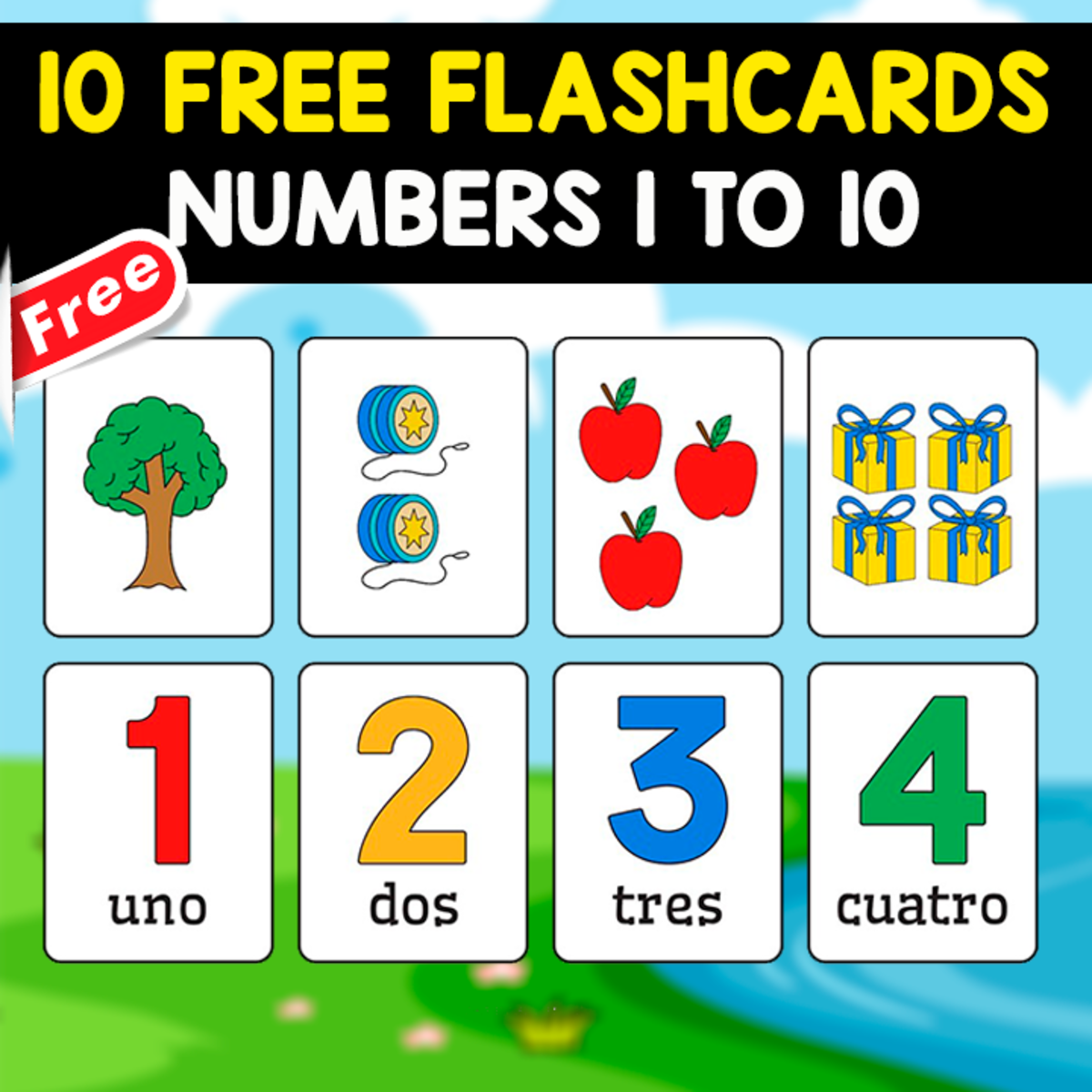 An educational teaching resource from EDITORIAL LAURA EDUCA entitled 10 FREE FLASHCARDS OF NUMBERS | 1 TO 10 downloadable at Teach Simple.