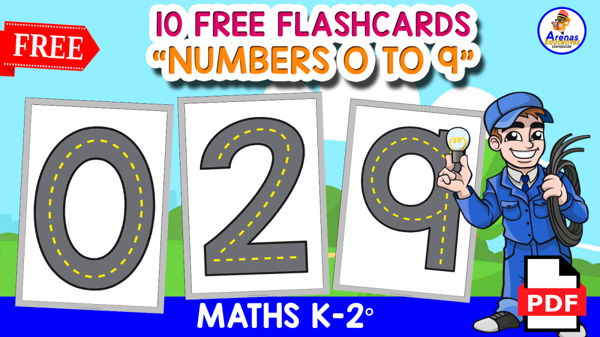 An educational teaching resource from EDITORIAL LAURA EDUCA entitled 10 FREE FLASHCARDS OF THE NUMBERS | Road Themed downloadable at Teach Simple.