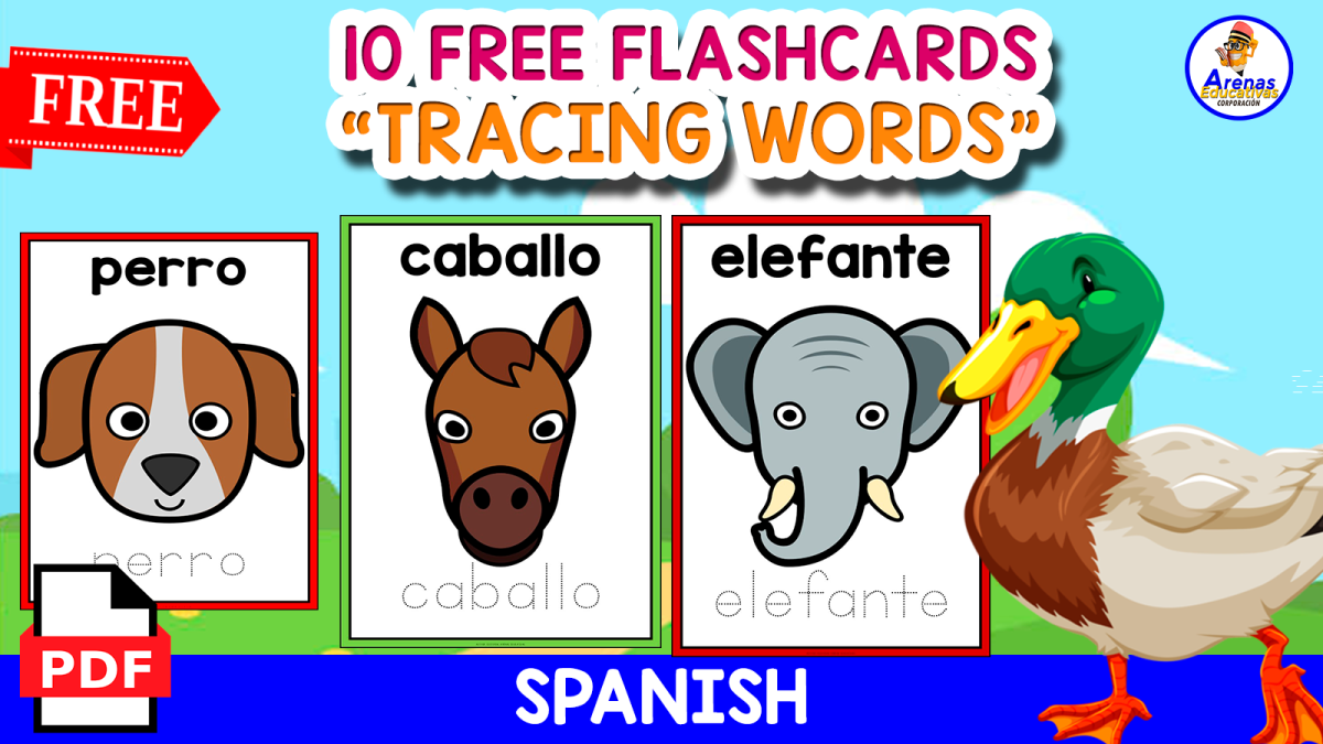An educational teaching resource from EDITORIAL LAURA EDUCA entitled 10 FREE FLASHCARDS | TRACING ANIMALS | SPANISH RESOURCE downloadable at Teach Simple.