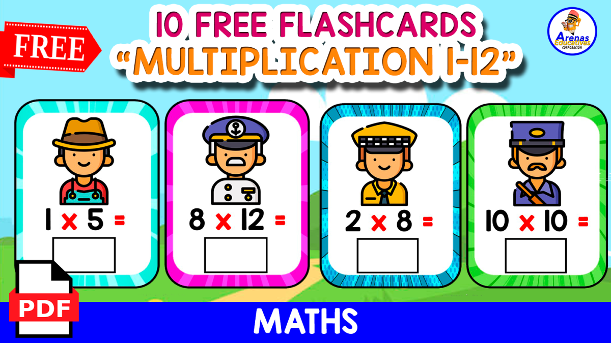 An educational teaching resource from EDITORIAL LAURA EDUCA entitled 10 FREE FLASHCARDS WITH MULTIPLICATION EXERCISES | PROFESSIONS THEMED downloadable at Teach Simple.